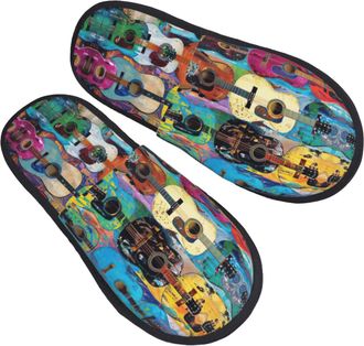 Generic Slippers Color Acoustic And Guitars Printing Furry Slippers Soft Non Slip Slipper For Winter Bedroom Bathroom L