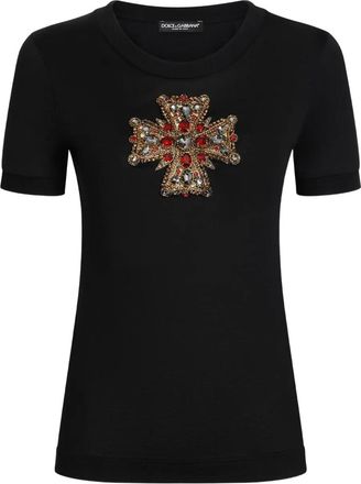 Dolce & Gabbana cross-motif T-shirt - women - Cotton - 36 - Black