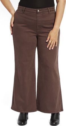 Lyss&eacute; Iris Flat Front Wide Leg Jeans in Asutex Double Espresso at Nordstrom, Size 3X