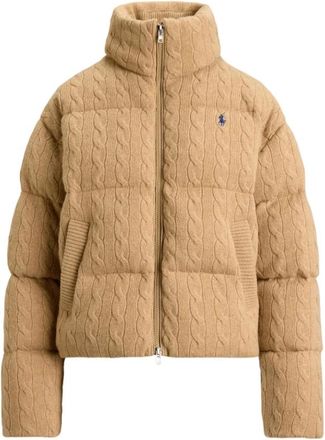 Ralph Lauren Jassen, Dames, Bruin, S, Wol, Cable-Knit Wol-Kasjmier Gewatteerd Jack