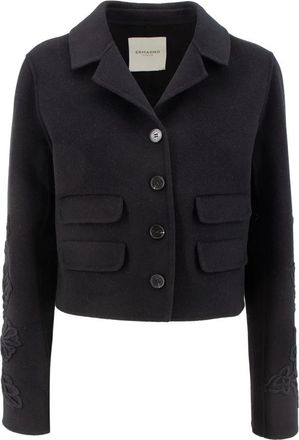 Ermanno Scervino Bloemrijk Geborduurd Knoopjasje - Dames - Zomerjassen - Zwart - L - Wol - Jassen