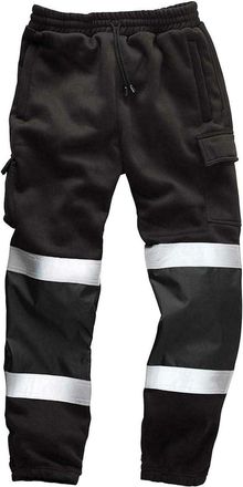 Generic Harrissen Select Mens Hi Vis Jogging Bottoms | Safety Work Trousers with Reflective Strips | High Visibility Fleece Cargo Joggers (UK, Alpha, L, Regul