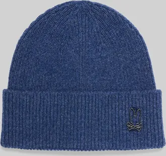 Psycho Bunny Mens Curt Metal Bunny Beanie 489 BLUE ICE / O/S