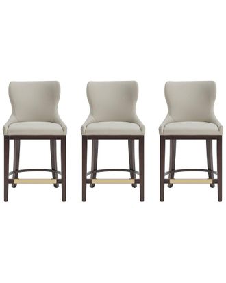 Manhattan Comfort Set Of 3 Blair Leatherette Counter Stools With Beech Wood Legs