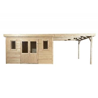 Foresta Caseta De Jard&iacute;n De Madera 380x380 Cm Con Le&ntilde;era - Espesor De Pared 28 Mm - Techo De Acero Galvanizado - Ventana De Cristal - Lax4040.02b Foresta