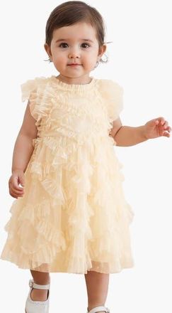 Needle & Thread Genevieve Embroidered Ruffle Baby DressBaby in Lemon Sorbet at Nordstrom, Size 6-12M