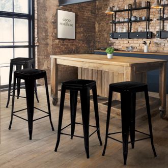 IDMarket Lote De 4 Taburetes De Bar Apilables Leny De Metal Negro Mate, Acabado De F&aacute;brica