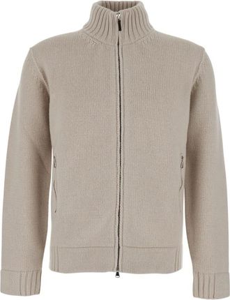 KANGRA witte Cardigan met hoge kraag en ritssluiting van merinowol voor heren - Heren - Vesten - Beige - XL - Wol - Truien & Vesten