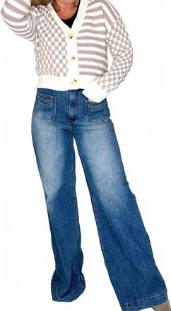 Hem & Thread Stripe And Checker Mixed Crop Sweater Cardigan In White Multi