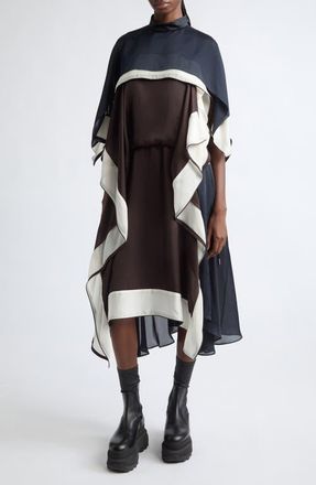 sacai Satin X Chiffon Dress in Brown/ecru at Nordstrom, Size 1