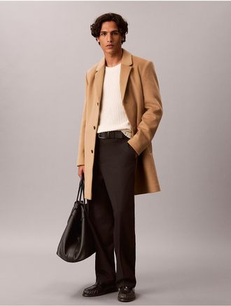 Calvin Klein Mens Wool Blend Overcoat - Brown - XL