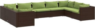 vidaXL Set Muebles De Jard&iacute;n 9 Piezas Y Cojines Rat&aacute;n Sint&eacute;tico Marr&oacute;n Vidaxl