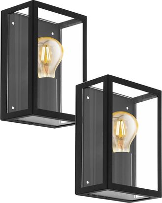 Loops 2 PACK IP44 Outdoor Wall Light Black & Glass Box 1x 60W E27 Porch Lamp