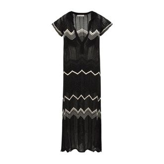 Akep Zig Zag Polo Dress - Dames - Maxi kleedjes - Zwart - XS - Polyester - Kleedjes