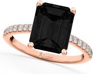 Allurez Emerald Cut Black Diamond & Diamond Engagement Ring 14k Rose Gold (2.96ct)