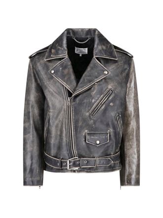 Maison Margiela Distressed Black Suede Biker Jacket with Asymmetrical Zip Closure