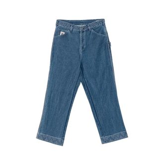 Bode Wide Jeans, male, Blue, Size: W33 Embroidered Trousers