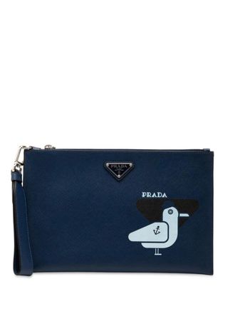 Prada 2013-2025 Saffiano Seagull Print clutch bag - Blue