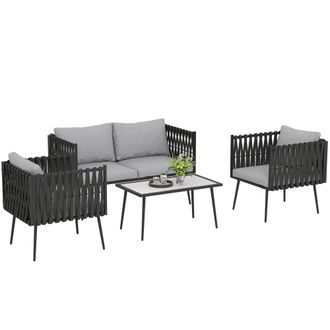 OUTSUNNY 4 Piece Garden Furniture Set with Cushions for Patio - Light Grey | TJ Hughes