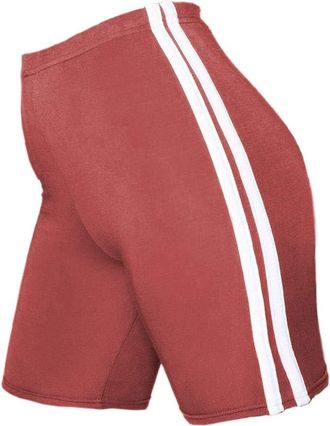 Janisramone Womens Double Side Stripe Cycling Shorts, Women Activewear Elasticated Waist Fitness Yoga Gym Shorts, Stretchy Skinny Summer Sports Hot Pants Rust