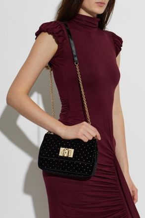 Furla Velvet Shoulder Bag 1927 Mini, Womens, Black