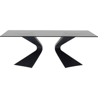 Kare Design Mesa de comedor para 8 personas de cristal y acero negro L200
