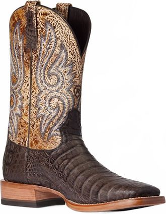 Ariat Mens Relentless Denton Caiman Belly Western Cowboy Boot In Chocolate/lion Tan