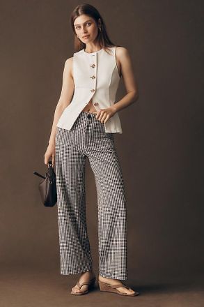 Maeve Colette Gingham Knit High-Rise Wide-Leg Full-Length Pants