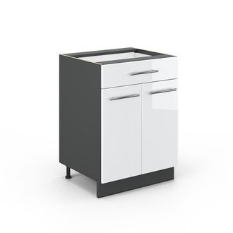 Vicco Mueble Bajo De Cocina Fame-line, Blanco Alto Brillo, 60 Cm Con Caj&oacute;n, Sin Encimera Vicco
