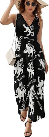 Generic Lion Rampant Scotland Scottish Womens Maxi Dress Sleeveless V Neck Dresses Casual Outfits L