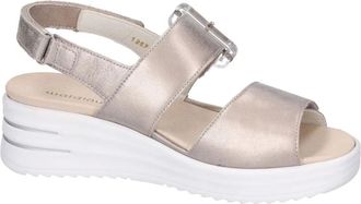 Waldl&auml;ufer Comfortabele brede pasvorm zilveren sandaal - Dames - Sleehakken - Grijs - 39 EU - Leer - Schoenen