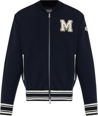 Moncler Jassen, Dames, Blauw, S, Wol, Jas met logo