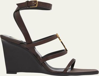 Saint Laurent Cassandra Leather YSL Wedge Sandals
