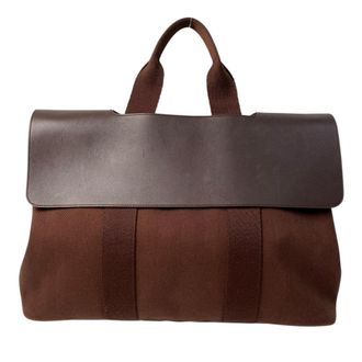 Herm&egrave;s Brown Canvas Handbag Pouch Tote Bag (Pre-Owned)