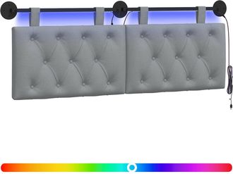 vidaXL Cabecero Colgante Con Luz Led Gris Claro Tela Vidaxl