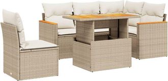 vidaXL Juego De Sof&aacute;s Jard&iacute;n Con Cojines 6 Pzas Rat&aacute;n Sint&eacute;tico Beige Vidaxl