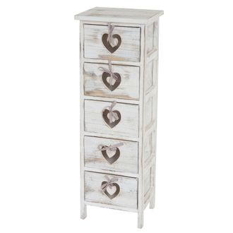 Hhg [nunca Usado] C&oacute;moda Forli, Mueble, 5 Cajones Con Corazones 86x29x25cm, Aspecto Shabby, Vintage, Blanco