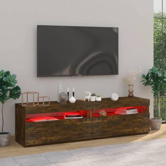 Berkfield Home TV Cabinet with LED Lights 2 pcs Smoked Oak 75x35x40 cm in Brown | Size: 75 x 35 x 40 cm