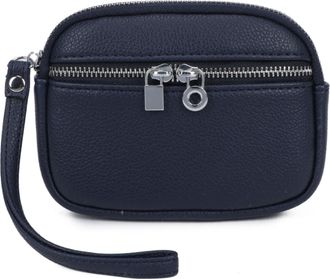 Generic Womens Small Wristlet Pouch, Dual Zipper Compartments, Silver Hardware, Small Clutch Bag with Strap (Navy)