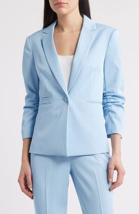 Tahari by ASL Pinstripe Ruched Sleeve Blazer in Ice Blue at Nordstrom, Size 8