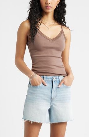 BP. Lace Trim V-Neck Camisole in Brown Quartz at Nordstrom, Size Xx-Small
