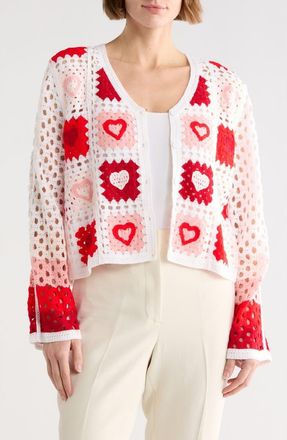 Forgotten Grace Crochet Sweater Cardigan in White/Pink at Nordstrom Rack, Size X-Large