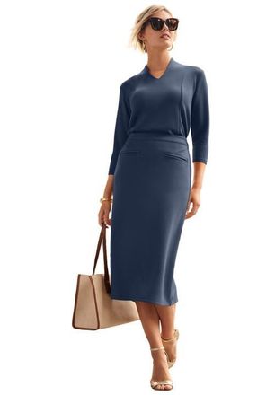 Jessica London Perfectease Midi Skirt in Navy at Nordstrom, Size Large