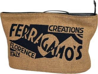 Ferragamo Brown Fabric Leather Pouch (Pre-Owned)