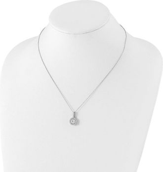Diamond2Deal Sterling Silver Rhodium-plated Cubic Zirconia Drop Halo Pendant Necklace