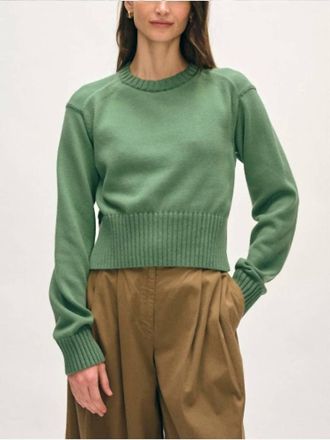 White + Warren Soft Cotton Rib Trim Sweatshirt In Willow Green