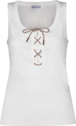 Burberry White Solid Round Neck Top