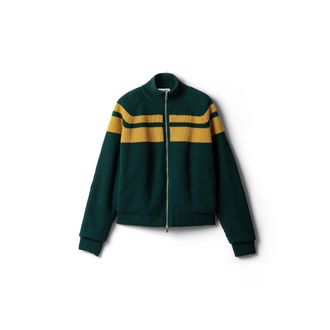 Miu Miu Wool Bomber Jacket With Zipper, Woman, Bottle Green/yellow, Size 40