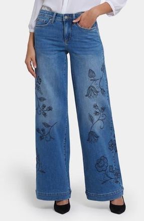 NYDJ Teresa Embroidered High Waist Wide Leg Jeans in Water Canyon at Nordstrom Rack, Size 18 (Similar To 14W)