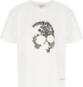 Alexander McQueen Lace Skull T-shirt - Dames - T-shirts - Wit - M - Katoen - Tops